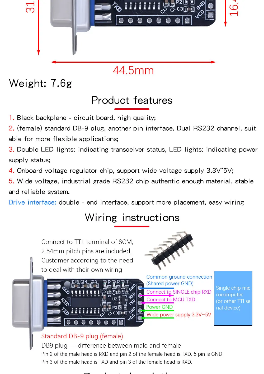5Pcs/1pc RS232 RS485 KÖNNEN Ebene zu TTL Weibliche Serial Port Konverter Modul Industrie Grade Kommunikation Pinsel bord DB-9 Stecker – Detail 3