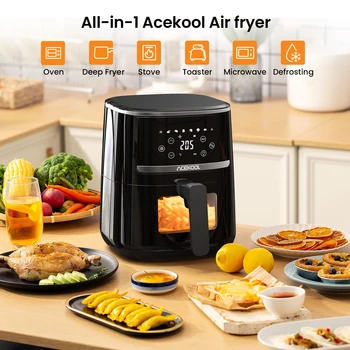 5 Quart Digital Display Air Fryer Toaster Oven Combo with 8 Cooking Presets Oilless Cooker,Visible Window,Dishwasher Safe Basket 2