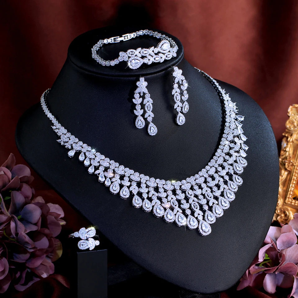 CWWZircons Super Luxury Dubai Cubic Zircon Tassel Leaf Drop Big