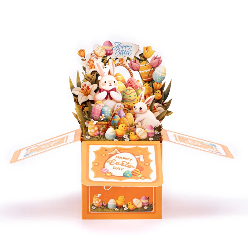New Easter Bunny Stereo Box 3D Pop Up Greeting Card Easter Surprise Egg Gift Wishes Card with Envelope