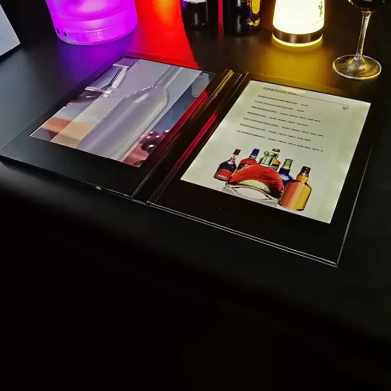 Rechargeable LED Light Menu Book PU Leather Display Book Night Club Restaurants Beer Bar Shop Cafe Two Pages - 1