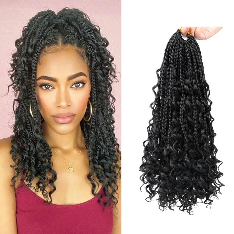 Goddess Box Braids Crochet Braids Hair With Curly Ends Synthetic Bohemian Braiding Hair Extensions Nature Ombre Brown For Woman мужские кроссовки nike air force 1 07 lx next nature brown kelp dc8744 301