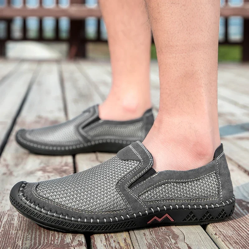 

Мужские сетчатые кроссовки, дышащие низкие, мягкая подошва, без шнуровки, повседневная обувь для вождения, весна 2024