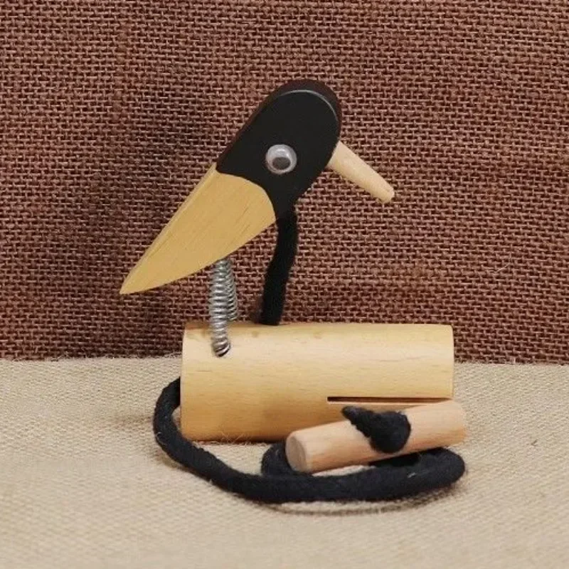 Wooden Woodpecker Sound Tube Pull Rope Kindergarten Crow Sounder Birdsong Sound Effect Musical Orff Percussion Instruments