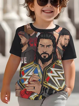 Vibrant Boys & Girls' Wrestler Graphic T-Shirt 3D Print Pattern Red and Blue Color Blocking Boys T-Shirt 1