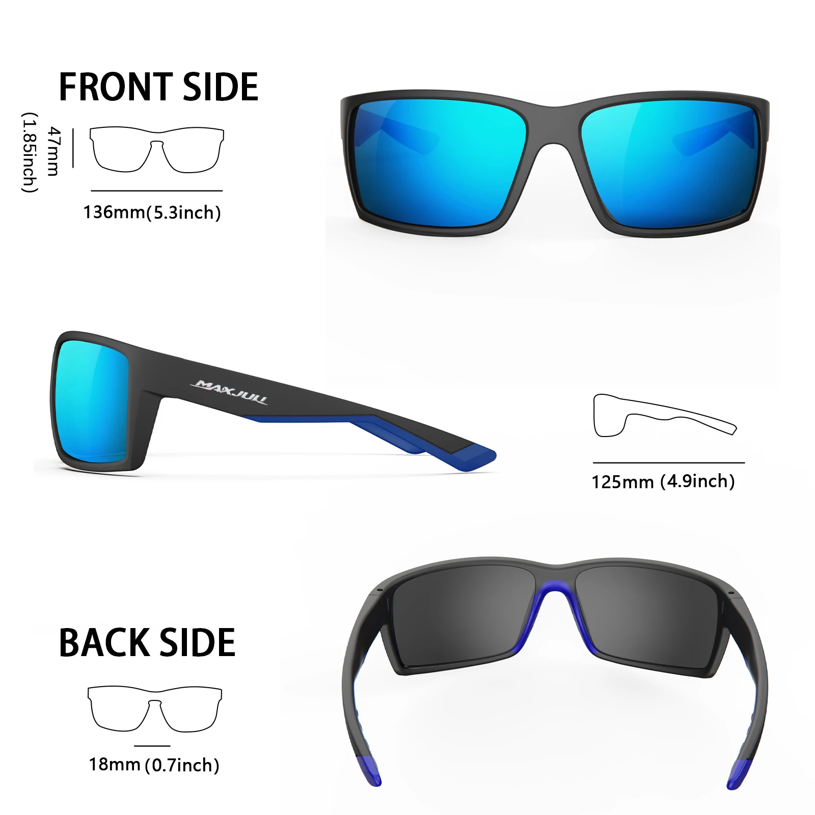 MAXJULI Lunettes de Soleil Polarisées Rectangulaires Extérieures pour Hommes Femmes, Lunettes de Soleil de Sport, Conduite, Pêche, Lunettes de Cyclisme 8122_voghion.com