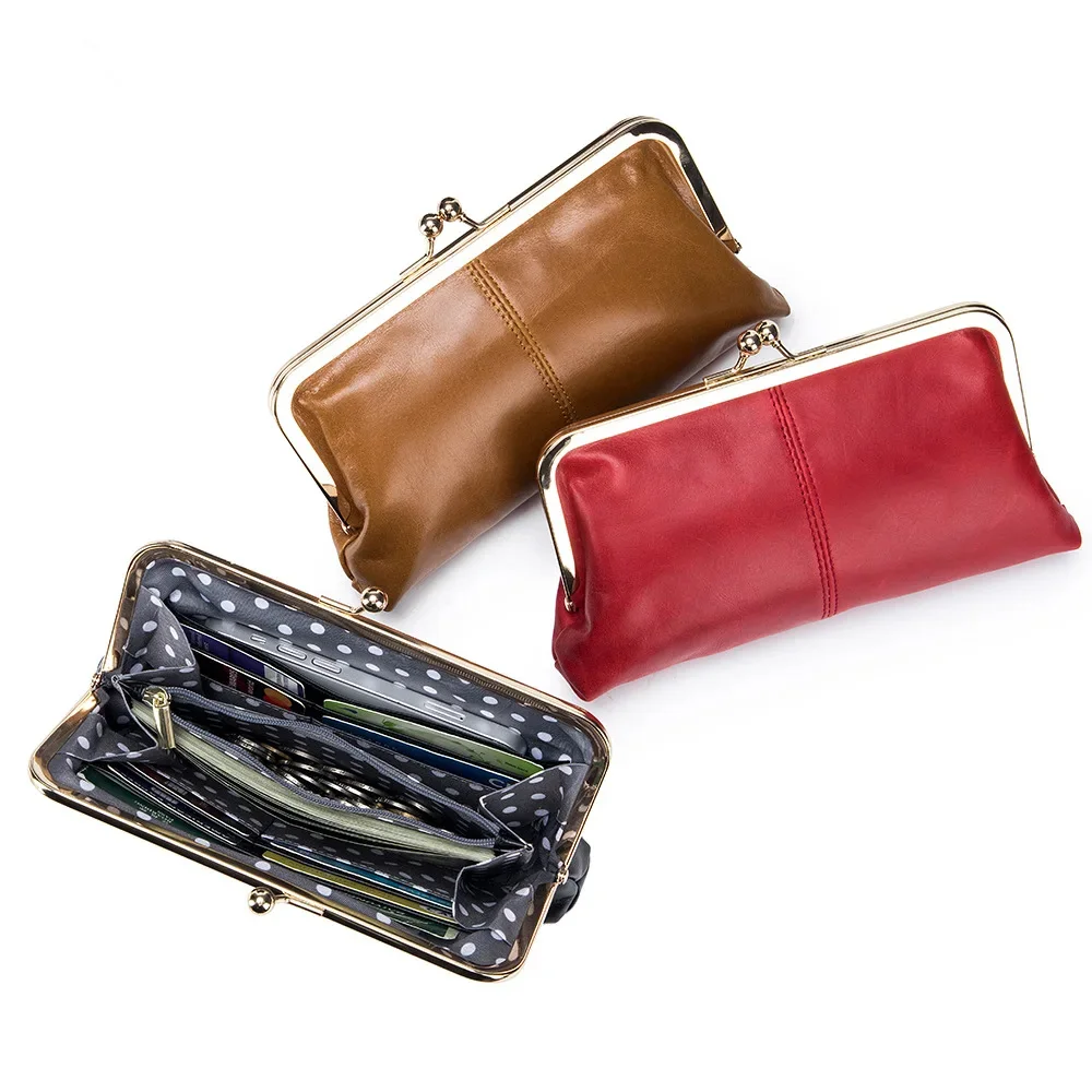 

Women Wallets Long Vintage Genuine Leather Hasp Purses Multifunctional Large Capacity Money Bag Coin Card Holders Cowhide Clutch