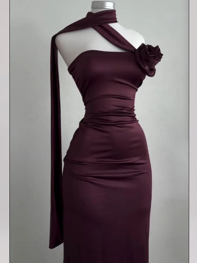 New Women's Sleeveless Bandeau Backless Solid Color Dress Summer Fashion Streamer Halterneck Long Skirt Party Evening Dress