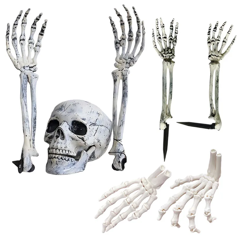 Skeleton Garden Ground Stakes Skull Head Hand for Halloween Yard Ground Insert Holiday Party Decor Ghost Hand Desktop Ornament