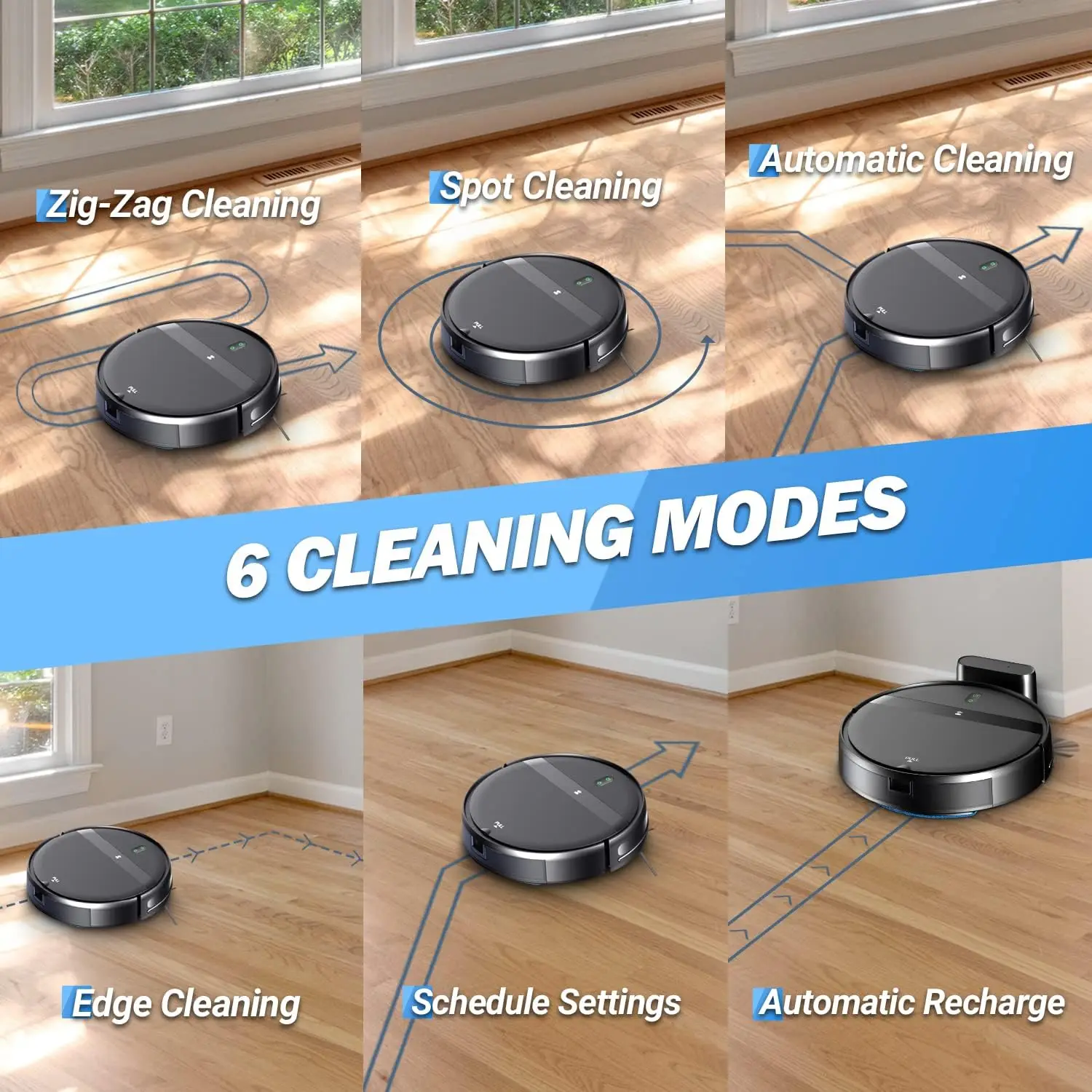 Robot Vacuum Cleaner 2 in 1, Automatic Recharge, Slim, Quiet, Tangle-Free