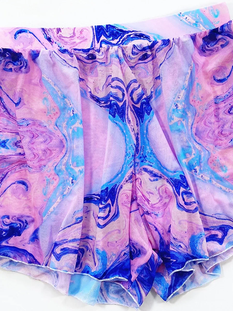3PCS Tie Dye Halter Bikini Female Swimsuit Women Thong Swimwear Three-pieces Bikini set With Shorts Bather Bathing Suit Swim