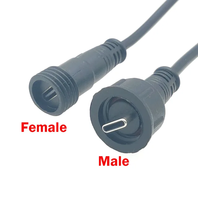 Type-C USB-C Male & Female Connectors - 2P Waterproof Crimp Port With 3A High Current Rating
