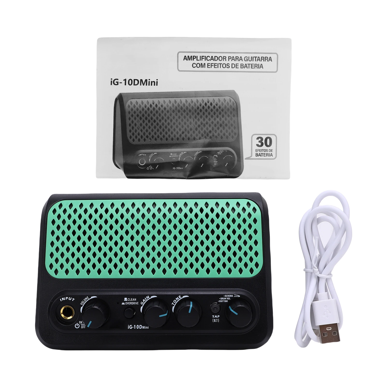 DK Guitar Amplifier BT Speaker with Built-in 30 Drum Machine Modes 2 Tone Clean Overdrive Effects Reverb AUX Input Headphone