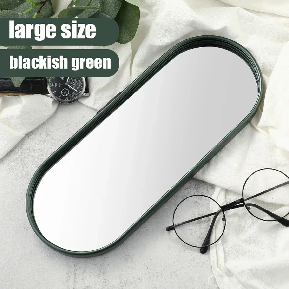 Gold Series Blackish Green Mirror Tray Perfume Cosmetic Jewelry Display Plate Metal Decorative Oval Dessert Kitchen Organizer 6