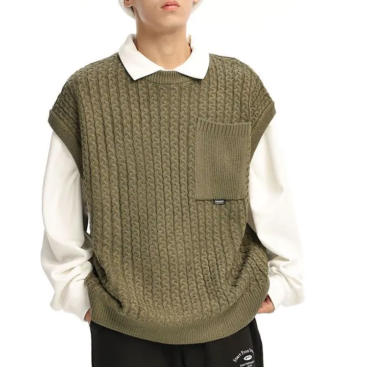 Autumn Winter Fashion Solid Casual Men's Loose T-Shirt Cool Boy Girl Knitted Sweater Vest DK Preppy Style Soft Sleeveless
