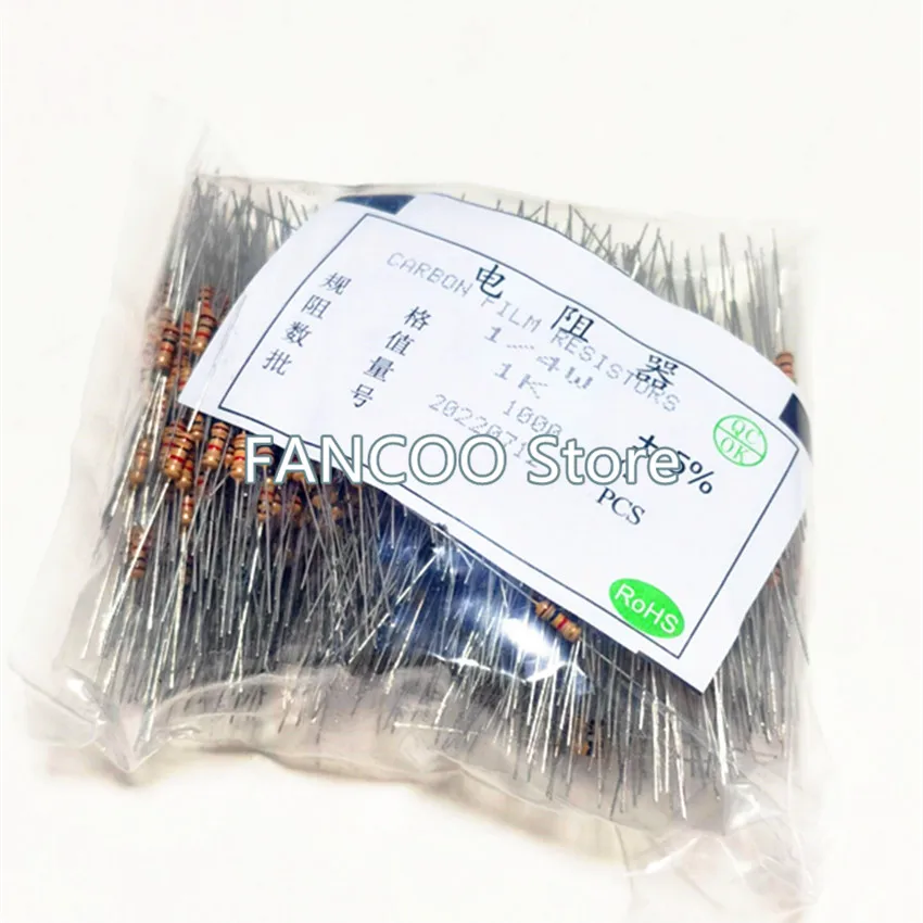 

1000PCS 0.25W 5% 1/4W Carbon Film Resistor 11K-100K 12K 13K 15K 16K 18K 20K 22K 24K 27K 30K 33K 36K 39K 43K 47K 51K 56K 62K 68K