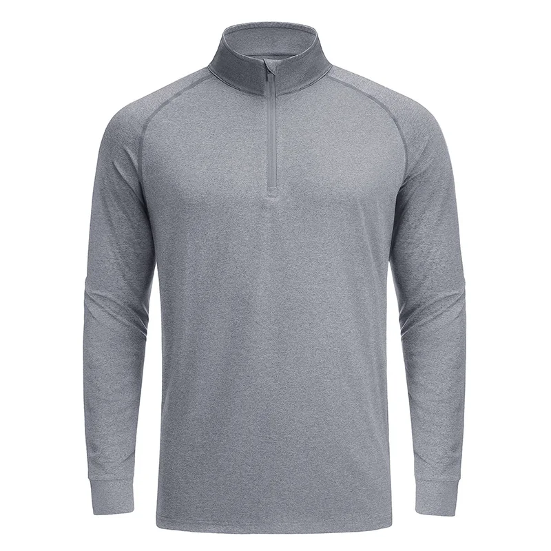 Men UPF 50+ Sun Protection Long Sleeve Zipper Stand Collar Pullover Lightweight Outdoor Climbing Hiking T Shirts