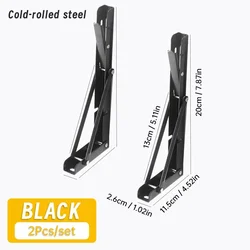 8-Inch Heavy Duty Folding Shelf Brackets - Set of 2 Wall-Mounted Triangle Supports with Screws - 8 inches (Black 2Pcs)
