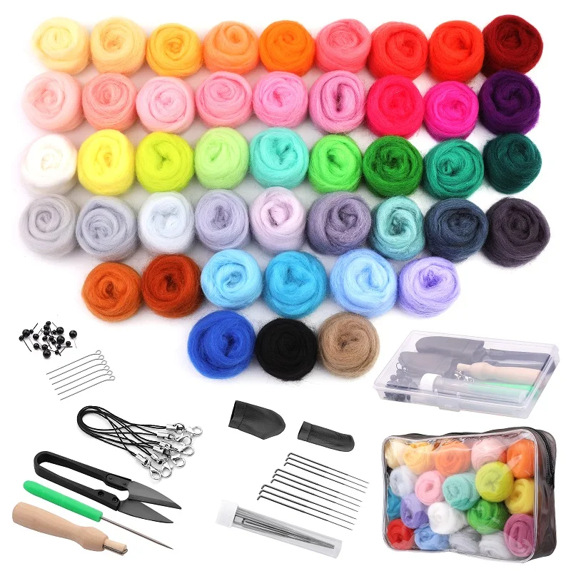 45 색상 펠트 양모 로빙 바늘 펠트 스타터 키트 초보자를위한 용품 DIY 펠트 공예 홈 인테리어