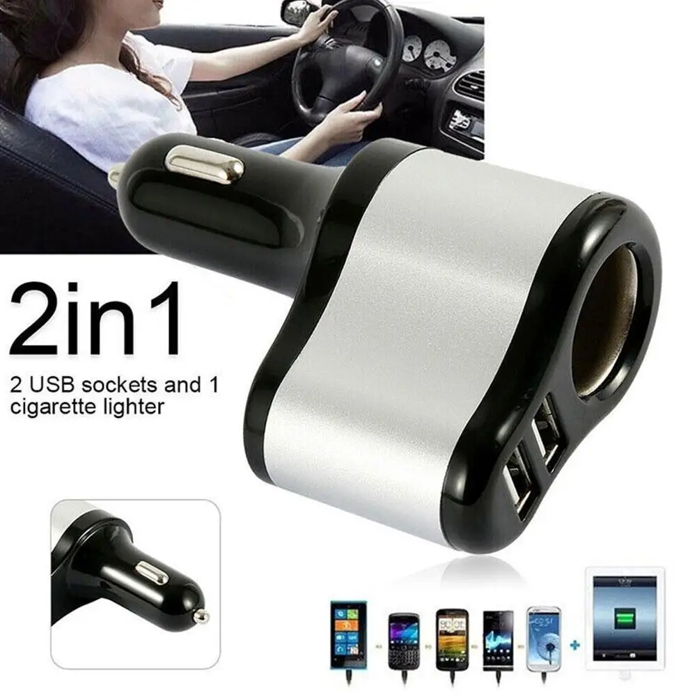 

3.1A Dual USB Car Charger Adapte3 Ports 12-24V Socket Splitter Plug Cigarette Lighter For IPhone Fast Car Charger