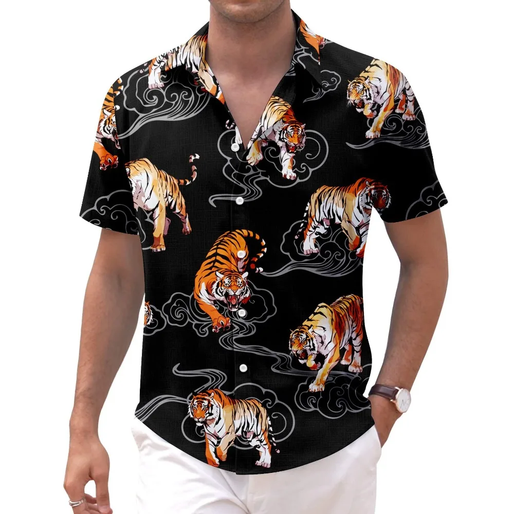 

Hawaiian Shirt for Men Tropical Animal Flowers Button Down Shirts Short Sleeve Summer Shirt Parrot Tiger Beach Tops Streetwear