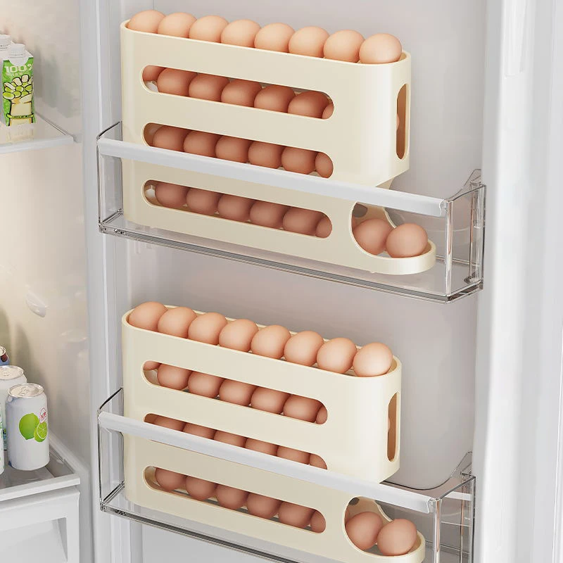 4 Layers Automatic Rolling Egg Holder Large Capacity Storage Box For Kitchen Refrigerator Egg Dispenser 30 Eggs 7&deg; Slope Design egg storage box,egg roller rack