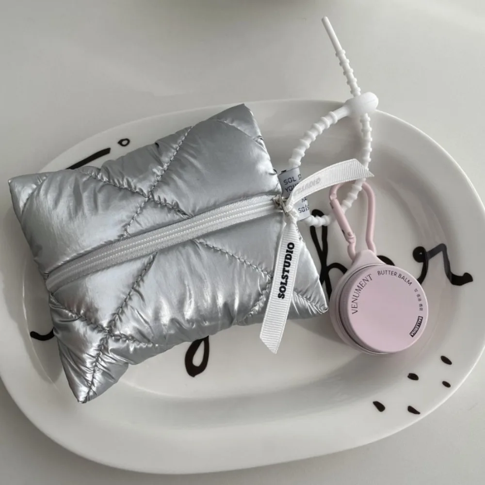 Fashion Quilted Cotton Cosmetic Bag Soft Zipper Travel Coin Purse Portable Solid Color Small Storage Pouch