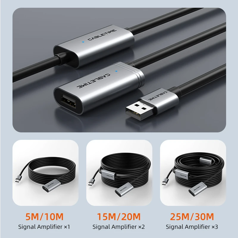 High-Speed USB 2.0 Active Extension Cable with External Power Supply