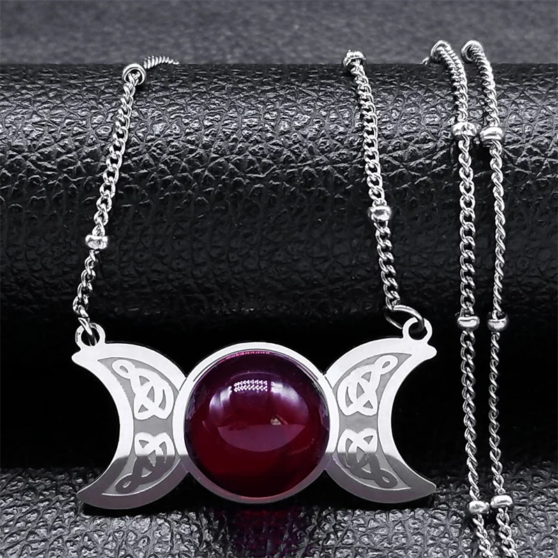 Collana con Ciondolo Triplice Luna e Pentacolo di Bio Luce