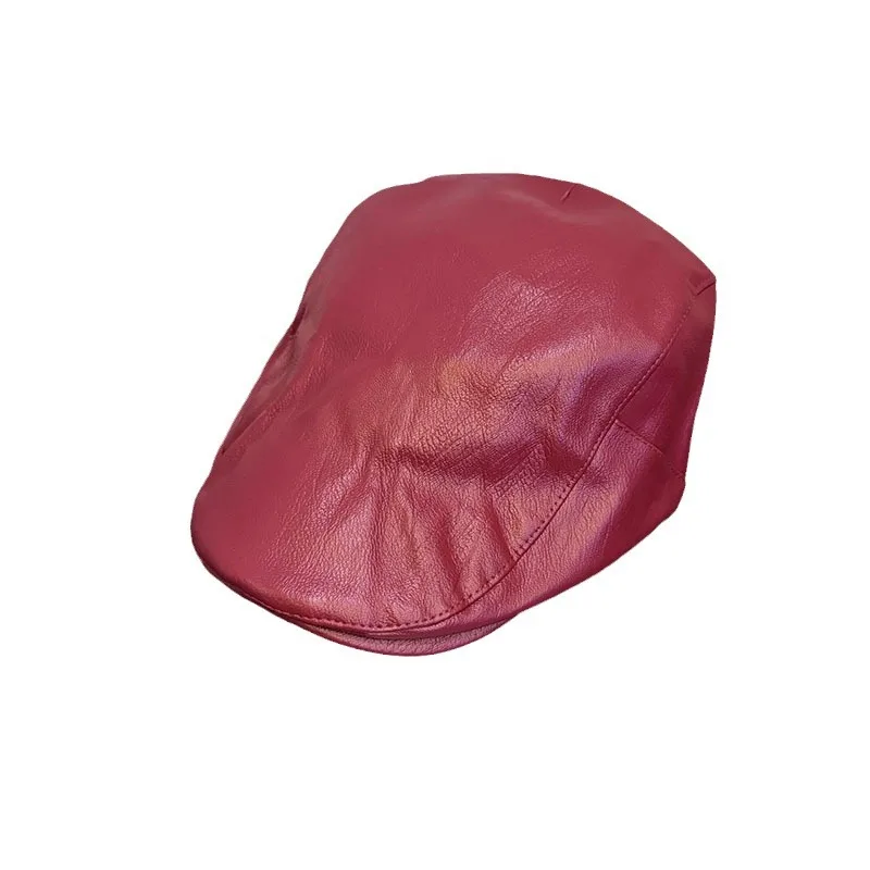 pu leather black beret baseball cap