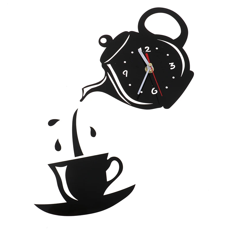 New Creative DIY Acrylic Coffee Cup Teapot 3D Wall Clock Decorative Kitchen Wall Clocks Living Room Dining Room Home Decor Clock silver wall clock