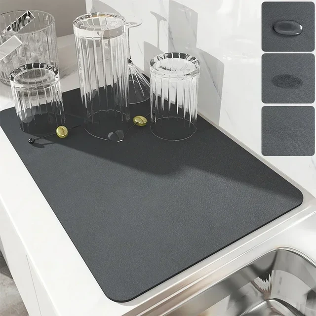Rubber Rug Kitchen Drain Pad Dish Mat Drying Napa Skin Dish Absorbent  Drainer Mats Tableware Bottle Rugs Dinnerware Placemat
