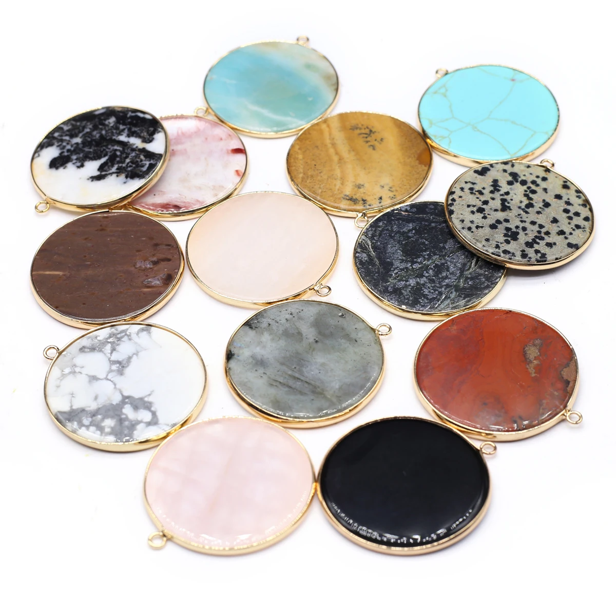 

5 Pcs Round Shape Random Healing Crystal Stone Pendants Agate Charms for Making Jewelry Necklace Gift