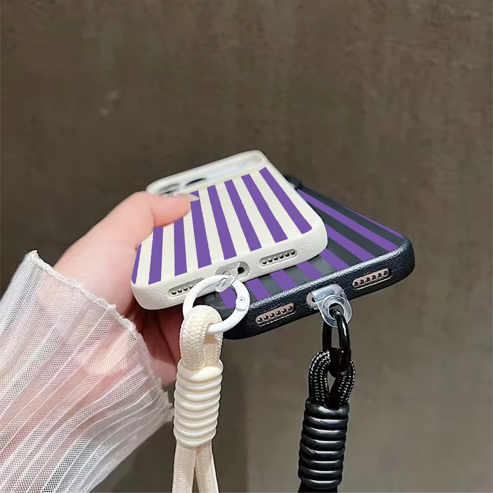 Striped Minimalist Couple Hand Wrist Strap Case with Lanyard Cover