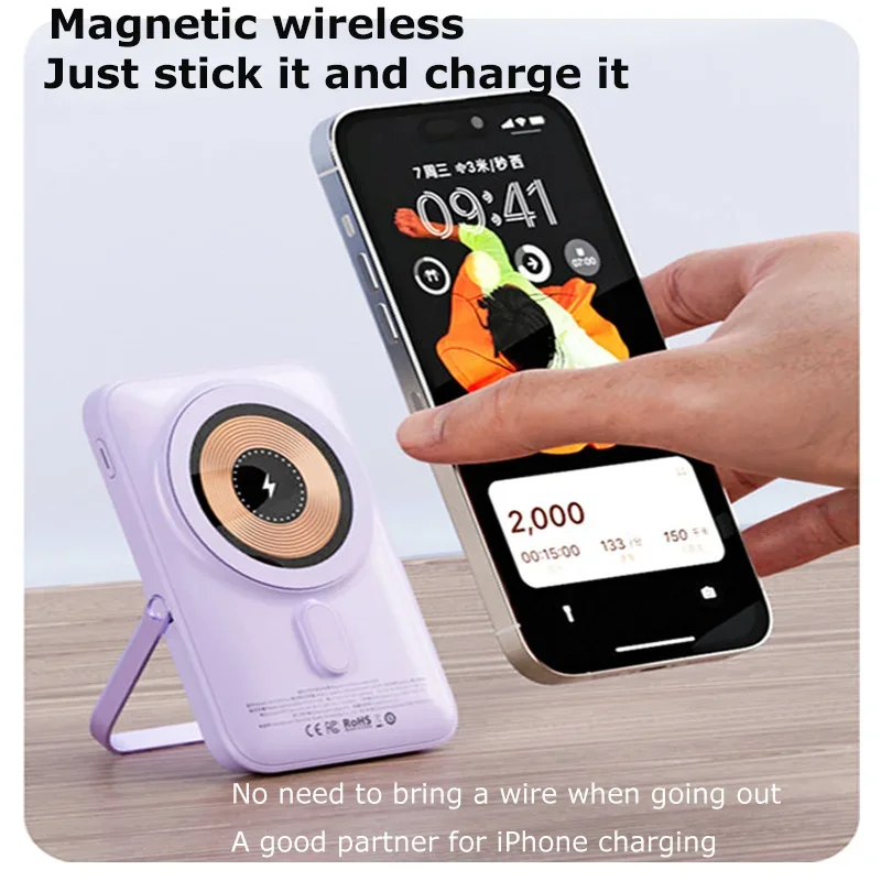 10000mAh Macsafe Power Bank Portable Magnetic Wireless 15W With Stand Powerbank For iphone Xiaomi Charger External Spare Battery