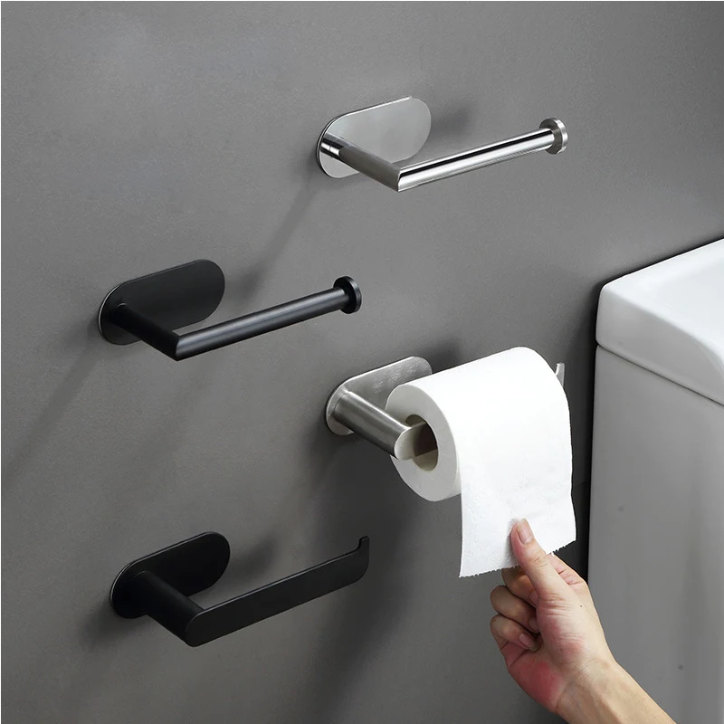 Wall Mounted Toilet Paper Holder Rustproof Anticorrosion Stainless Steel Bathroom Kitchen Roll Paper Toilet Holder No Punching