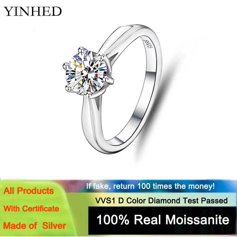 

YINHED Classic Six-Claw Solitaire Moissanite Diamond Wedding Engagement Rings for Women Pure 925 Sterling Silver Fine Jewelry