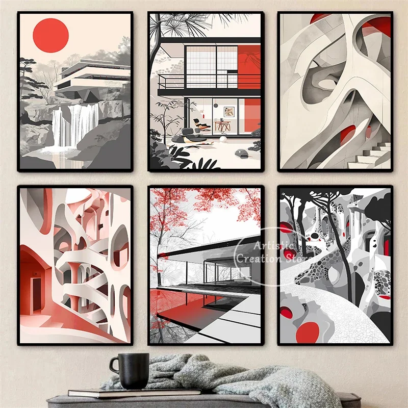 

Абстрактный дом, вдохновленный искусством в стиле Bauhaus, постер, Минималистичная архитектура, роскошная Настенная картина на холсте, настенный Декор для дома