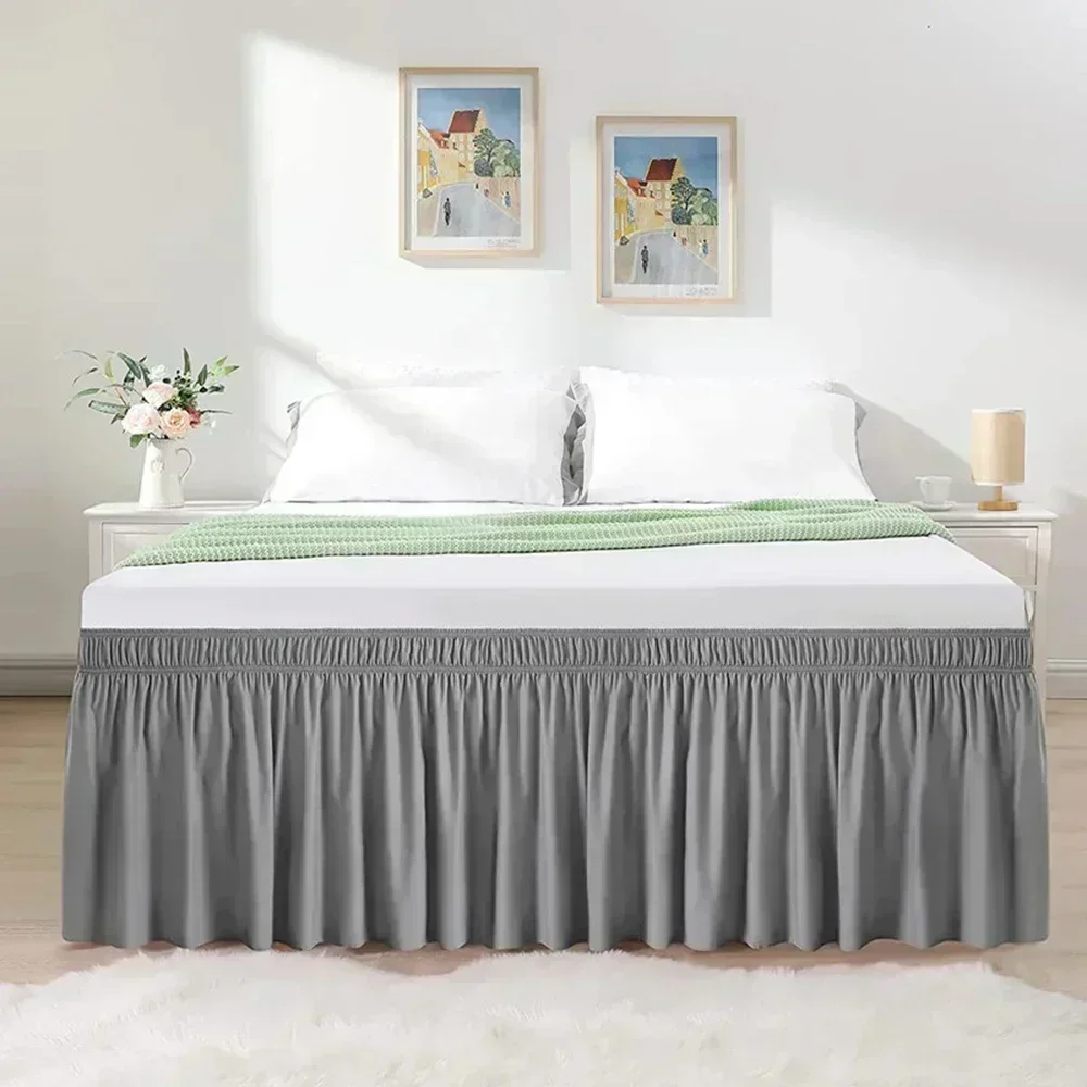 Elastic Bed Ruffles Bed Skirt Soft Comfortable Wrap Around Fade Resistant Solid Color Bed Skirts Twin Full Queen King Size