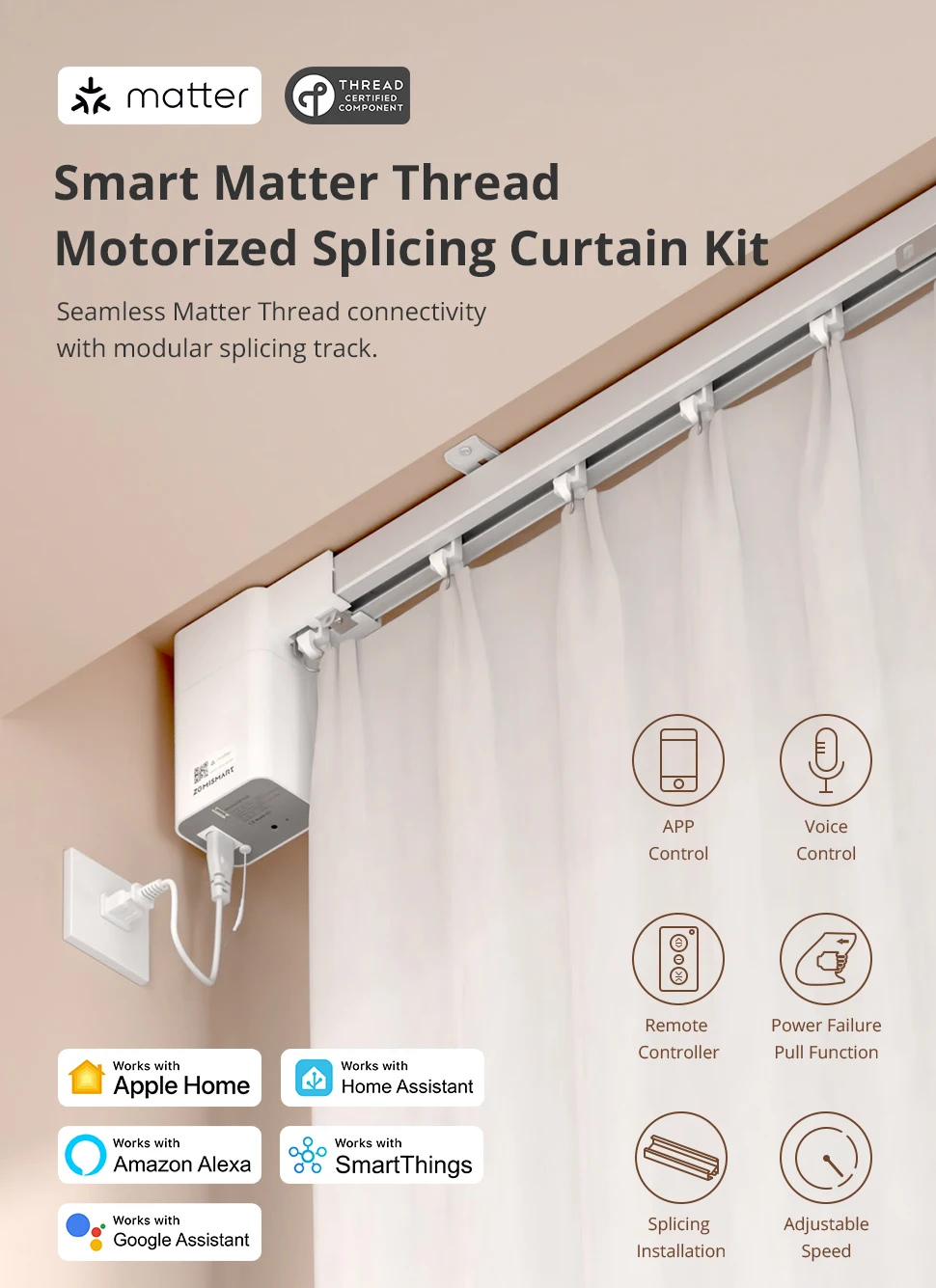 Matter Thread Smart Mini Motor with Splicing Curtain Track Support Homekit Alexa