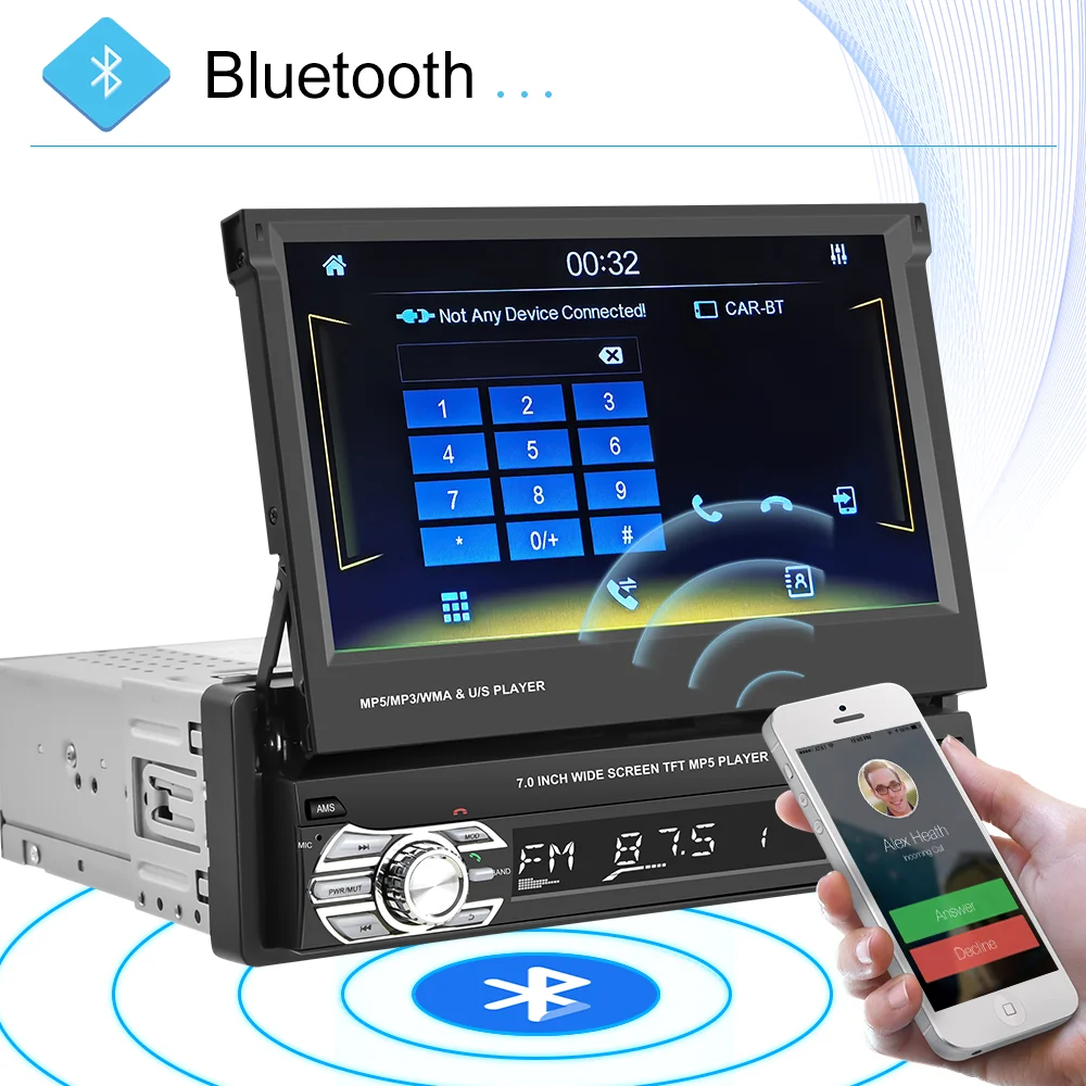 Podofo 1 din Car Radio Android Universal Multimedia Player Carplay 7