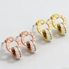 Boucles d'oreilles pendantes créatives et tendance en acier inoxydable avec chiffres romains et zircons, double anneaux croisés, pour femme, bijou de mariée, cadeau