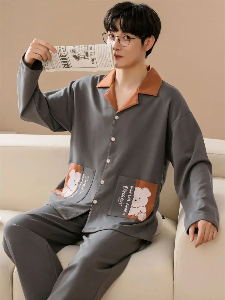 Couple Pajamas Men's Cotton Silk Sleepwear Men Trendyol Thermal Underwear Home Suit Pijama Pojama Man Sleepers Clothing Set