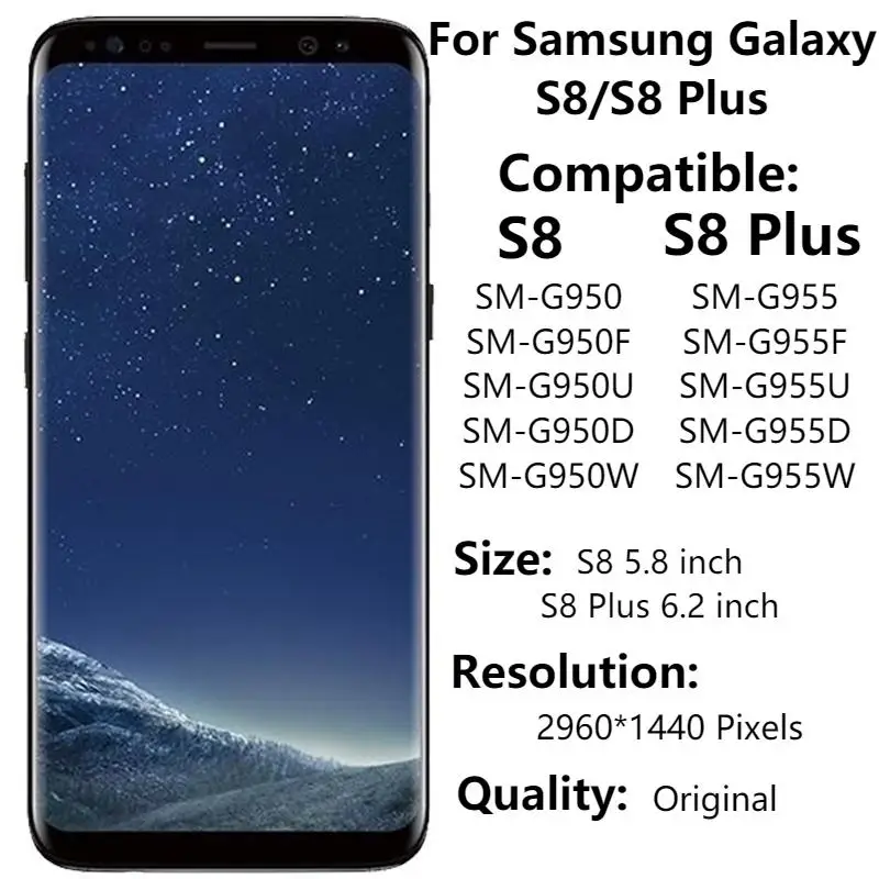 

Original AMOLED For Samsung Galaxy S8/S8Plus LCD Display With Frame SM-G950F SM-G955F LCD Touch Screen Digitizer Assembly parts