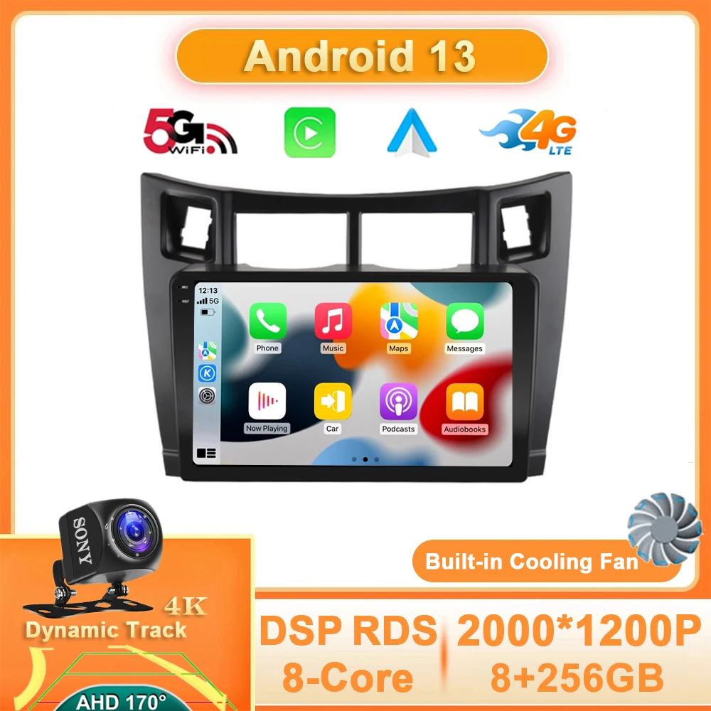 

Android 13 Car Radio For Toyota Yaris 2005 - 2012 Carplay Auto Stereo Video Player 4G WiFi GPS Navigation 360 Camera QLED DSP BT