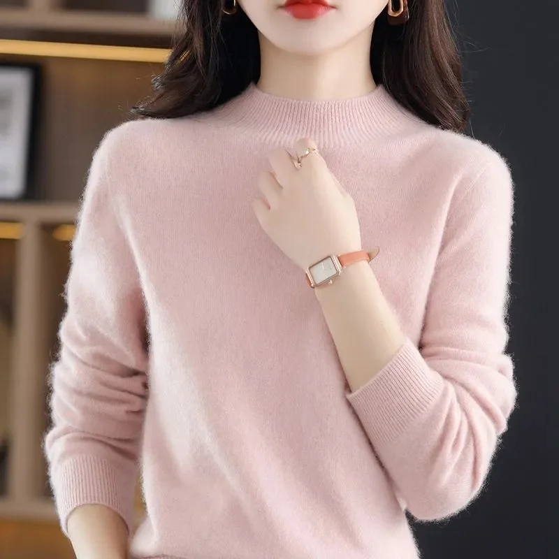 

Women's Sweater Cashmere Half Turtleneck Long Sleeve Knitted Bottoming Solid Pullovers Stripe Casual Sweater Soft Jumpers Tops