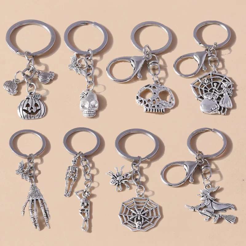 Neue Edelstahl Halloween Schädel Schlüsselbund Kürbis Hexe schlüssel Ring Anhänger für Auto Schlüssel Halter Handtasche Dekor DIY Schmuck Geschenk