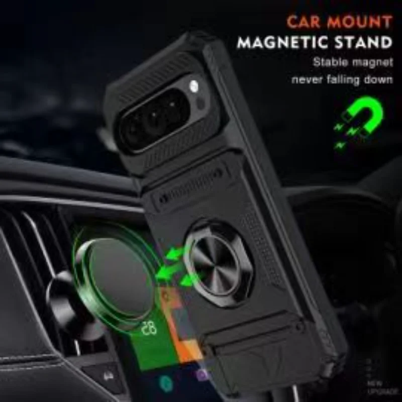Étui de qualité militaire pour Pixel 9 XL Pixel 9 Pixel 9Pro Anneau rotatif magnétique Béquille Protection robuste contre les chutes_voghion.com