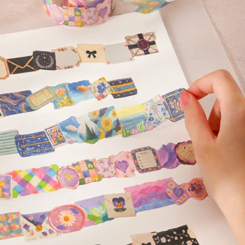 Nastro Washi Vintage Serie Little Forest con Motivi Floreali e Paesaggistici, Materiale Creativo per DIY, Collage e Cancelleria