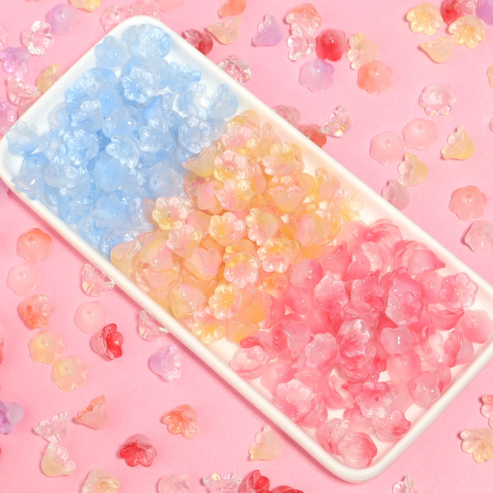 Lot De 100 Perles En Forme De Pétales De Fleurs Avec Trou, Perles En Verre Pour